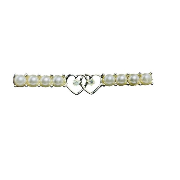 Sarah Coventry Jewelry - Sarah Coventry Gold Tone Faux Pearl & Rhinestone Bar Brooch (5592)